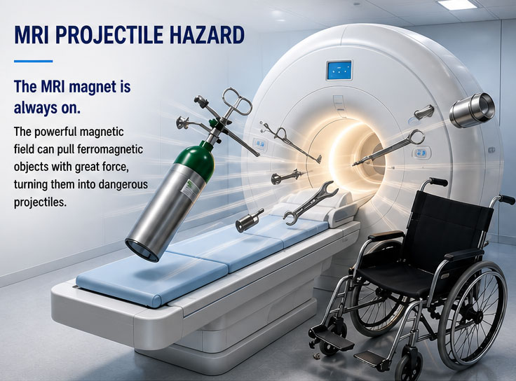 MRI projectile hazard showing magnetic risk