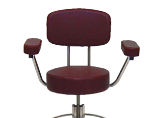 A burgundy MRI doctor stool with padded backrest, seat, and arms.