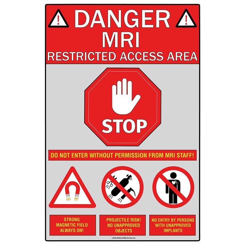 MRI danger warning sign for restricted magnetic field area
